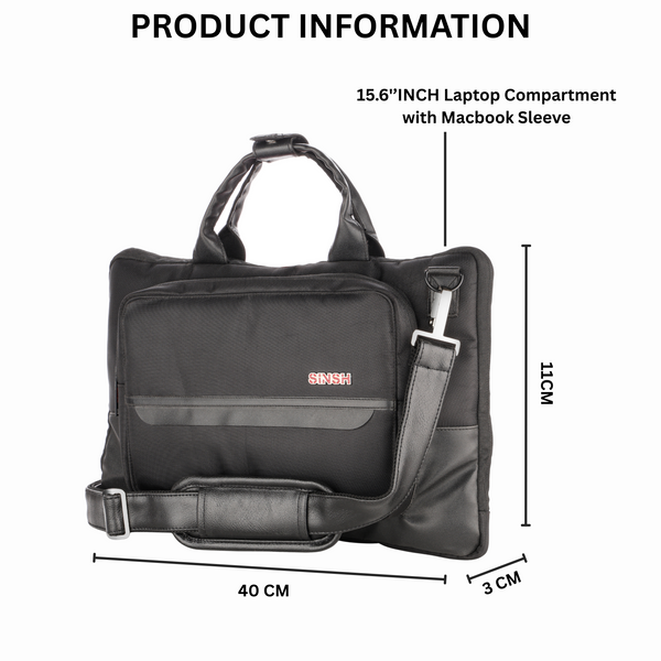 SINSH The Isa Laptop Brifcase Compatible with 14 & 15.6" inch Laptop, MacBook & Notebook | Padded Laptop Compartment with Luggage Sleeve,Black