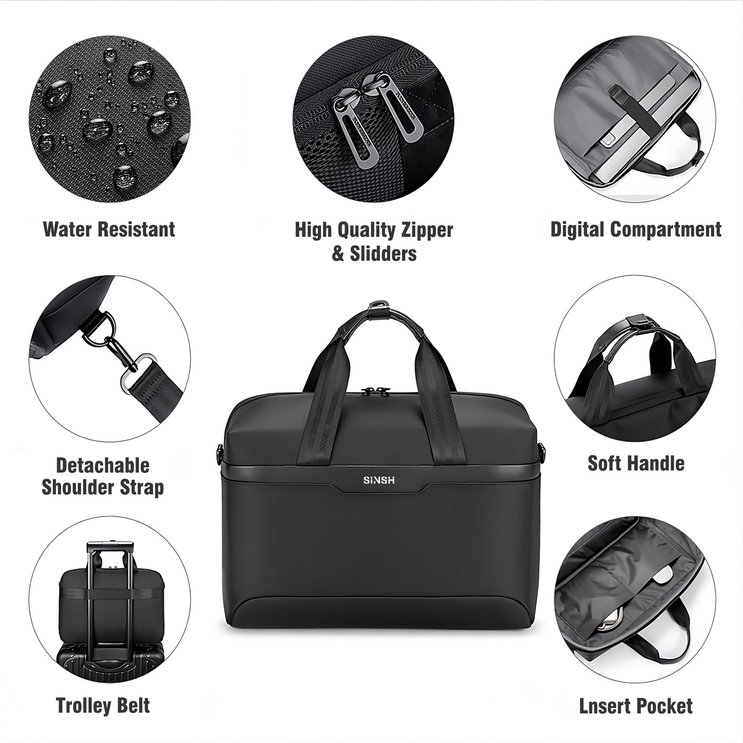 SINSH Som with USB Charging Port | Messenger Anti-Theft Laptop Bag | Office Bag for Men & Women | Professional Laptop(15.6) | Water Resistant, Black