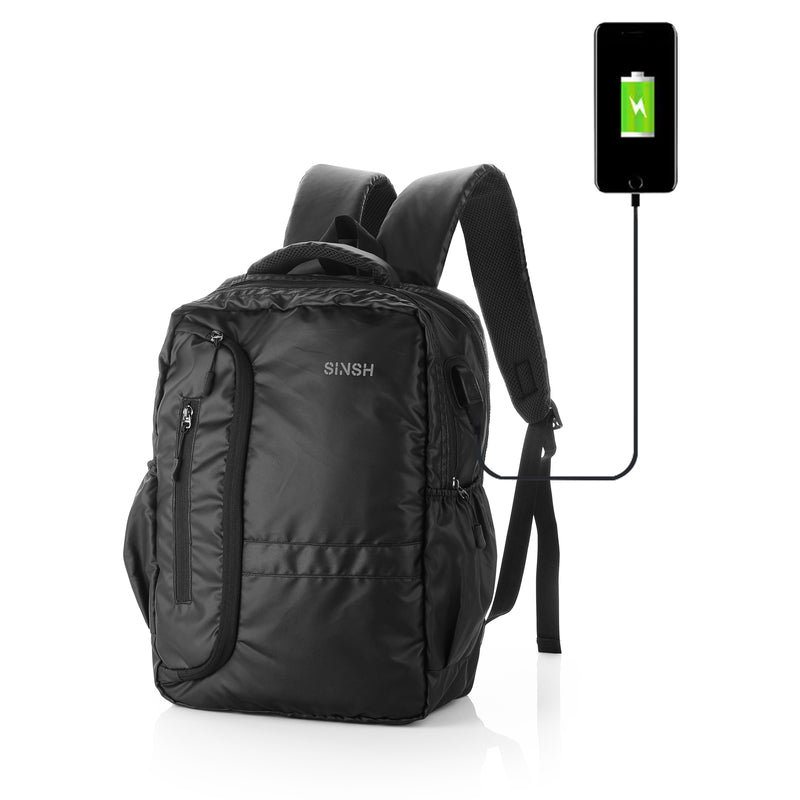 SINSH Aja Anti-Theft Smart Water Resistant Laptop Bag USB Charging Port Inch laptop Backpack with Travel, Black Ideal for Men Women