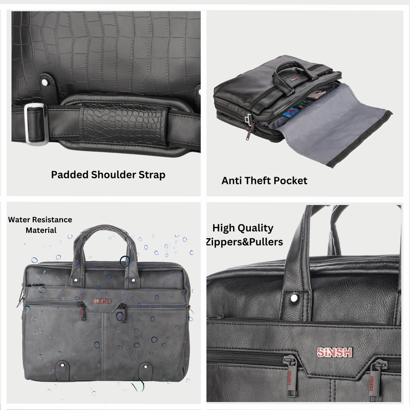 SINSH THE ARHA Professional Laptop Anti-Theft Messenger Bag| Expandable| Water Resistant| Multiple Organisers| Professional Bag For Business, Work & Travel| Gray,
