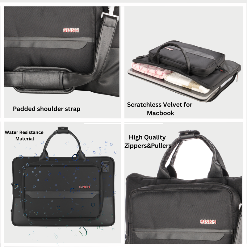 SINSH The Isa Laptop Brifcase Compatible with 14 & 15.6" inch Laptop, MacBook & Notebook | Padded Laptop Compartment with Luggage Sleeve,Black