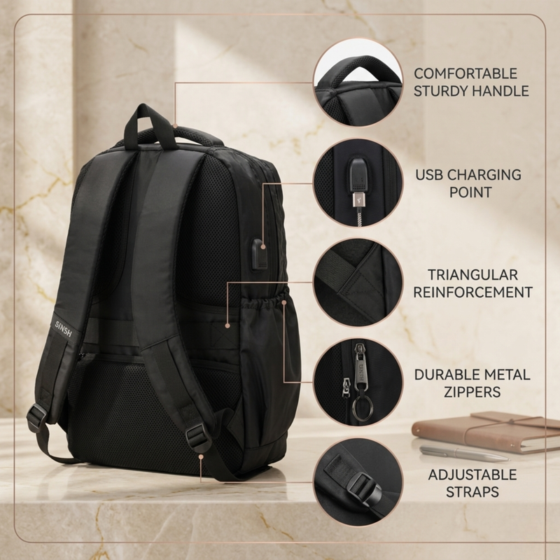 anti theft laptop backpack with usb charger black SINSH Aja Anti-Theft Smart Water Resistant Laptop Bag